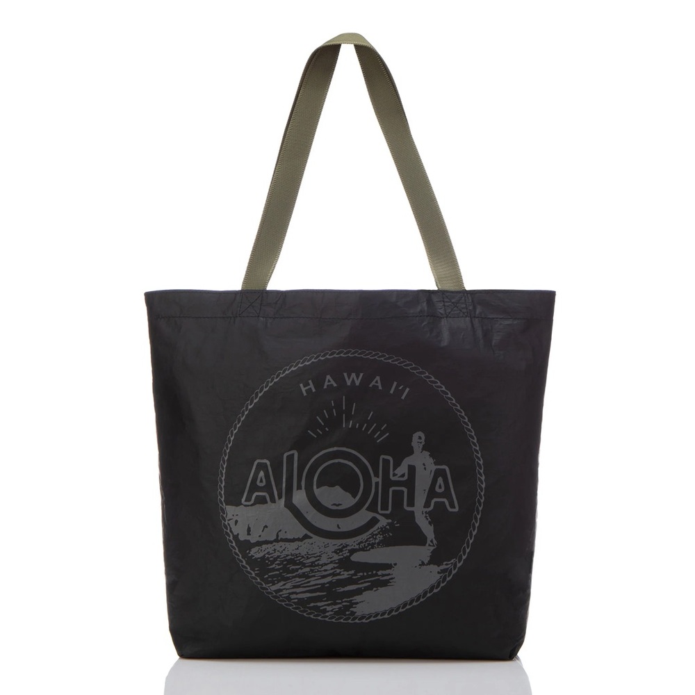 NEW ALOHA Collection “Waikiki Seal” Reversible Tote in Charcoal on Black